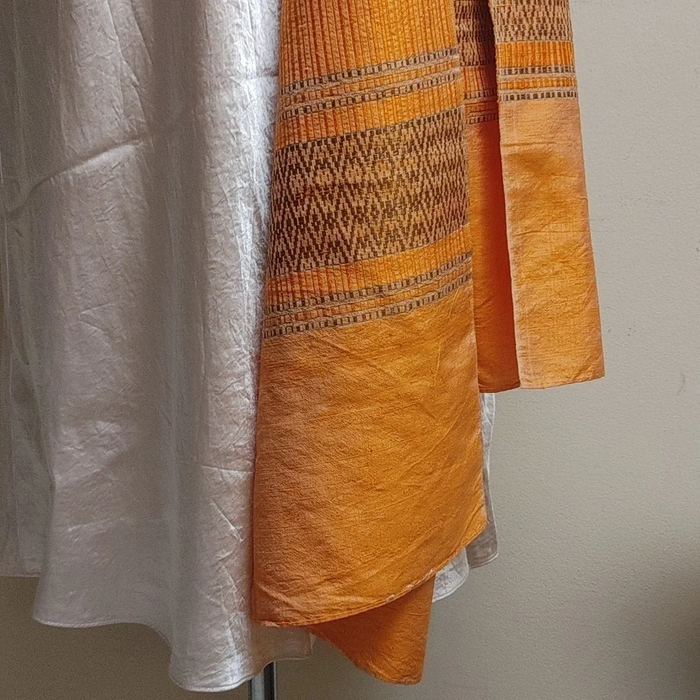Final $ Duponi Raw Silk Scarf Wrap in Orange